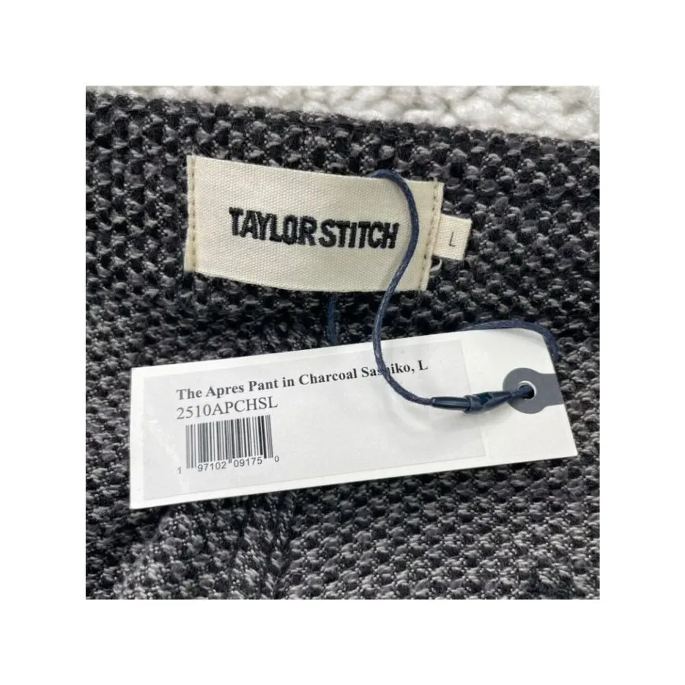 Taylor Stitch The Apres Pant Textured Jogger Charcoal Gray Sashiko Mens Large